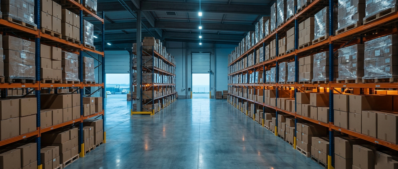 Wide interior view of the RouteGoal Long Beach fulfilment centre